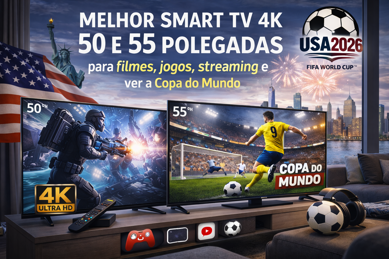 Melhor smart TV 4K 50 e 55 polegadas para filmes, jogos, streaming e ver a Copa do Mundo